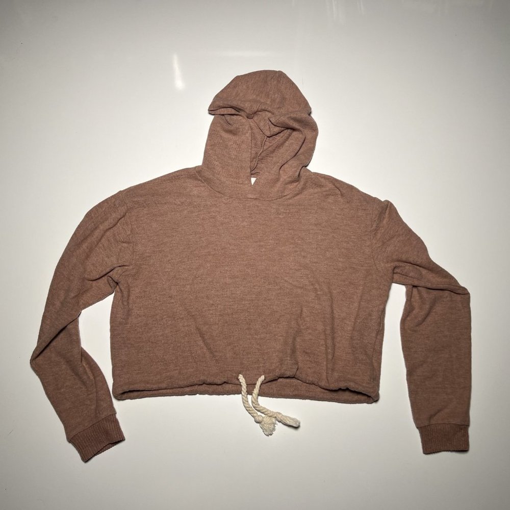 Cotton On Mauve Heather Mid-Belly Drawstring Crop Hoodie Womens Size S